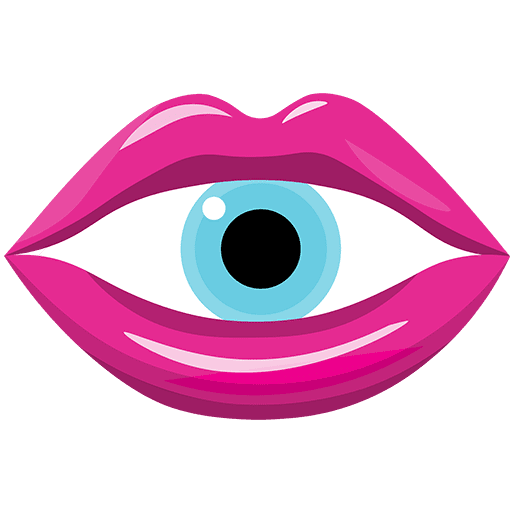 HolyMoly Logo, blue eye staring out of pink lips