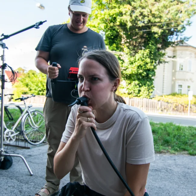 Holy Moly films directress Mascha Deikova in a funny behind-the-scenes picture going all in on the shoot of Fanzy Bikes shortfilm.